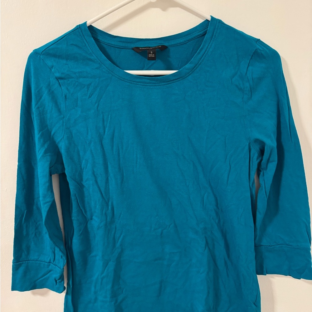 Banana Republic Teal 3/4 Button Sleeve Top Shirt Blouse Size Small